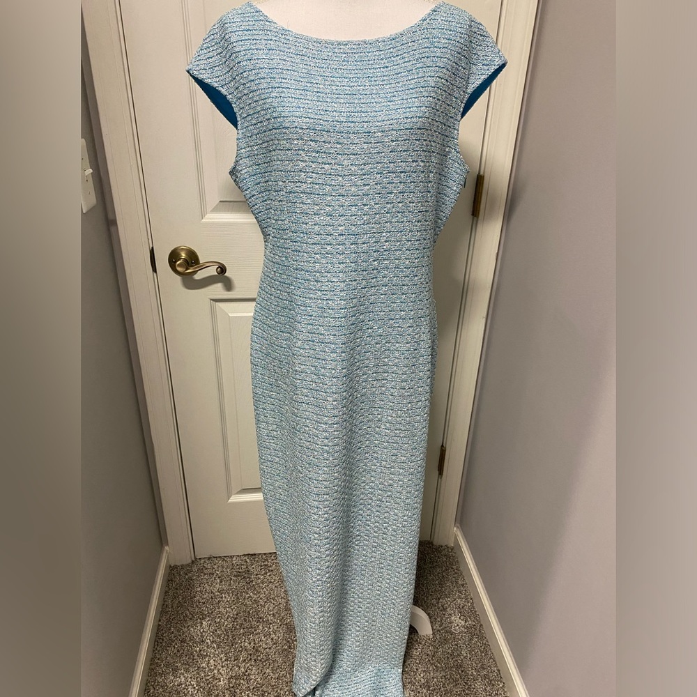 St John Aquamarine Glitter Column Gown